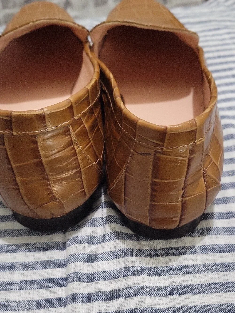 J. Crew Cecile Smoking Slipper Loafer Tan croc-embossed Womens Sz 7AQ740